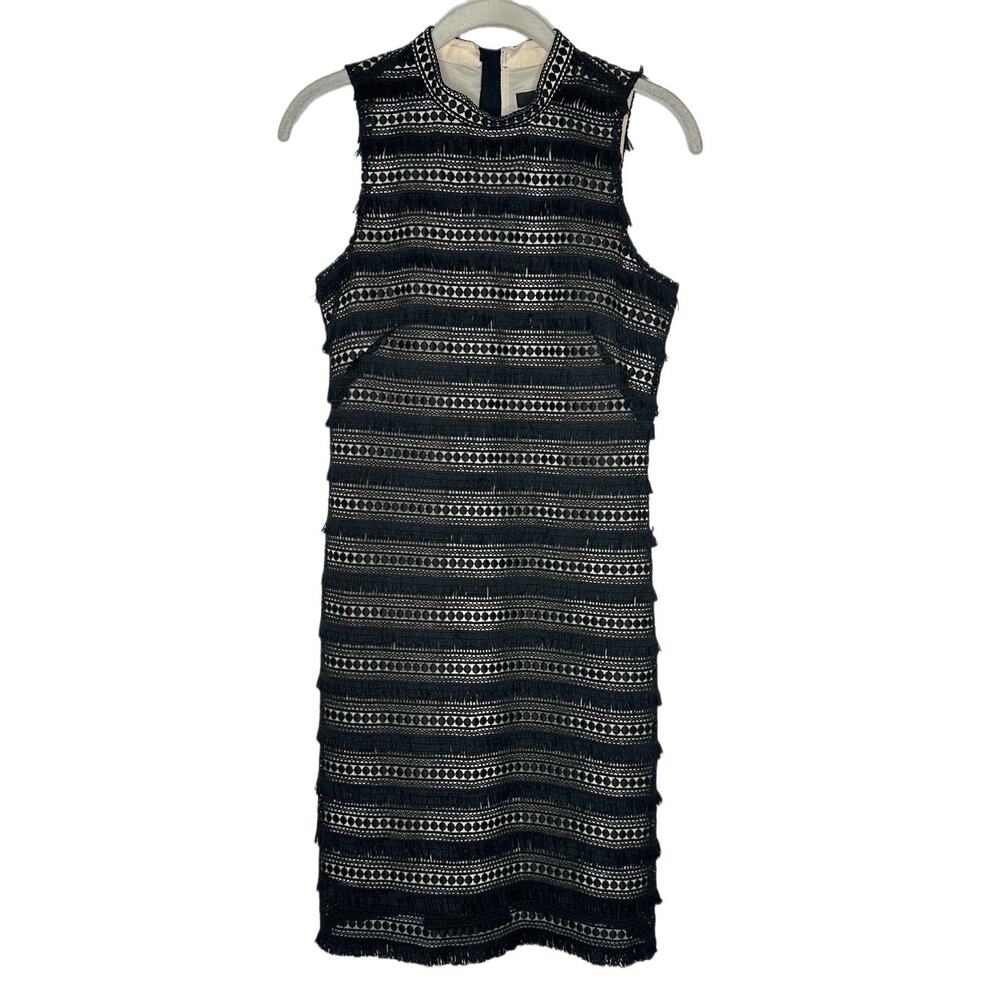 J Crew Black Fringe Midi Dress Crochet Sleeveless Back Zip Size 00
